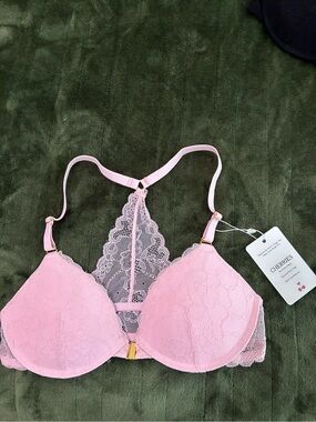Cherries Lace Racerback Bra in Light Pink